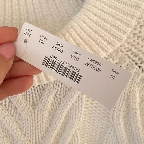 NWT • J Crew White Cotton Mock neck Cable Knit Sweater - Picture 3 of 3